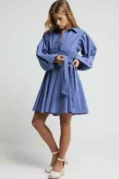 Полосатая рубашка с рукавами «летучая мышь» мини платье River Island, синий