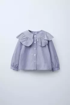 Полосатая рубашка с воротником питер пэн ZARA, синий