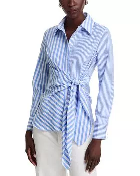 Полосатая рубашка с завязками сбоку Gracia, синий