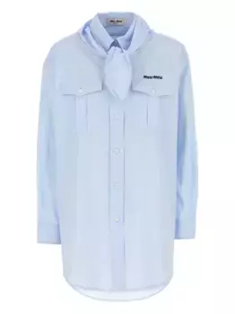 Полосатая рубашка с завязкой на шее MIU MIU, синий