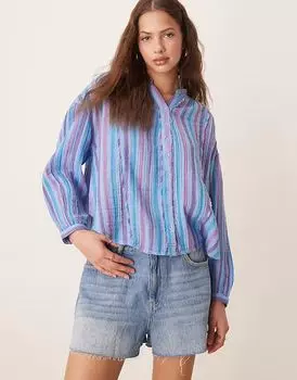 Полосатая рубашка свободного кроя Free People синего цвета