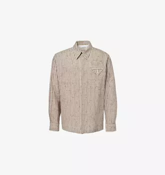Полосатая рубашка свободного кроя из тканой смеси с карманом-клапаном Bottega Veneta, цвет talc loam
