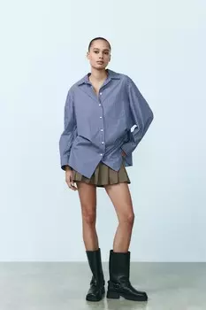 Полосатая рубашка в стиле «летушка» ZARA, синий/темно-синий