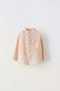 Полосатая рубашка ZARA, экрю/красный