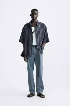 Полосатая рубашка ZARA, голубоватый
