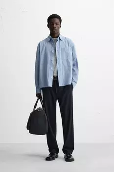 Полосатая рубашка ZARA, небесно-голубой
