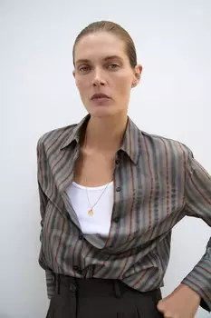 Полосатая рубашка ZARA, норка коричневая