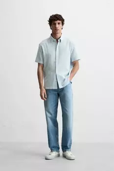 Полосатая рубашка ZARA, светло-голубой