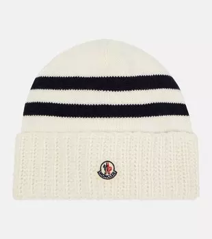 Полосатая шапка из шерсти и кашемира Moncler, белый