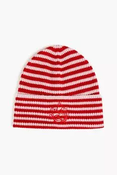 Полосатая шапка в рубчик из смеси шерсти и кашемира GANNI, красный