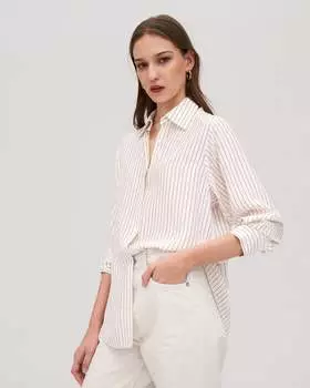 Полосатая шелковая блузка большого размера для женщин LILYSIL, цвет walnut-pinstripes