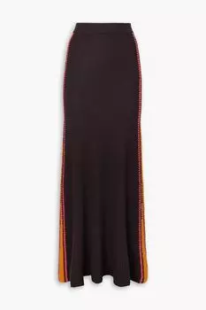 Полосатая шерстяная юбка макси в рубчик с отделкой крючком CHLO, шоколад