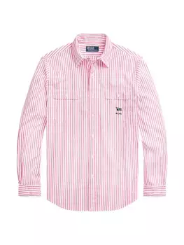 Полосатая спортивная рубашка с длинными рукавами Polo Ralph Lauren, цвет hot fuschia white