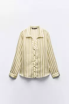 Полосатая струйная рубашка ZARA, экрю/зеленый