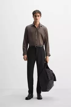 Полосатая струйная рубашка ZARA, коричневый