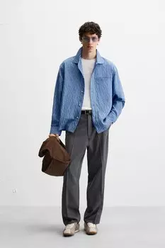 Полосатая струйная рубашка ZARA, синий/белый