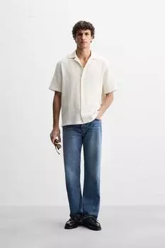 Полосатая текстурированная рубашка ZARA, экрю