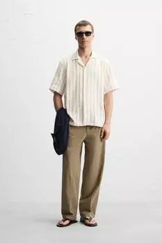 Полосатая текстурированная рубашка ZARA, экрю