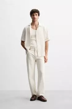 Полосатая текстурированная рубашка ZARA, цвет Ecru/Beige
