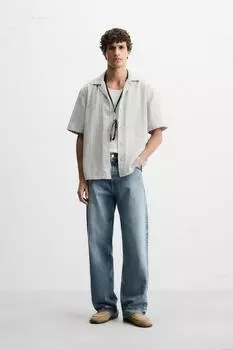 Полосатая текстурированная рубашка ZARA, серый