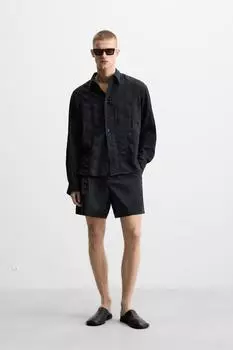 Полосатая текстурированная рубашка ZARA, темно-синий
