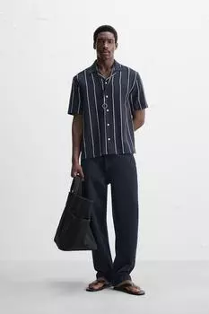 Полосатая текстурированная рубашка ZARA, темно-синий