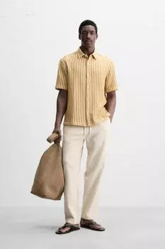 Полосатая текстурированная рубашка ZARA, желтый