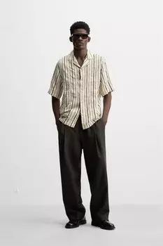 Полосатая текстурная рубашка ZARA, экрю