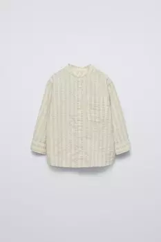 Полосатая текстурная рубашка ZARA, экрю/зеленый