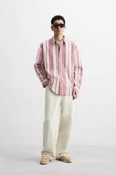 Полосатая текстурная рубашка ZARA, красный