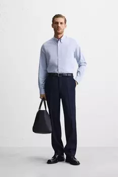 Полосатая текстурная рубашка ZARA, небесно-голубой