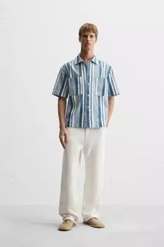 Полосатая текстурная рубашка ZARA, синий