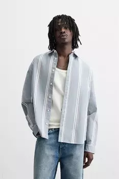 Полосатая текстурная рубашка ZARA, синий