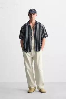 Полосатая текстурная рубашка ZARA, темно-синий