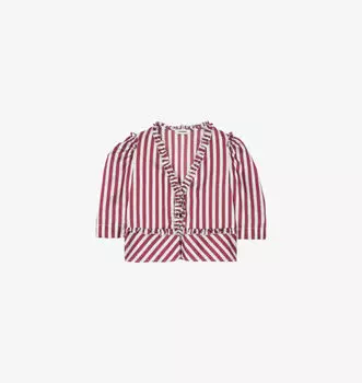 Полосатая тканая рубашка с оборками Sandro, красный