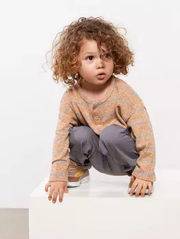 Полосатая толстовка для маленьких мальчиков с круглым вырезом и длинными рукавами LCW baby, светло-коричневый в полоску