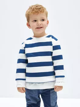 Полосатая толстовка для маленьких мальчиков с круглым вырезом и длинными рукавами LCW baby, светло-темно-синий в полоску