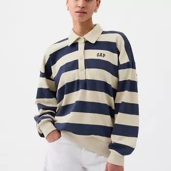 Полосатая толстовка оверсайз с воротником-поло Gap, белый