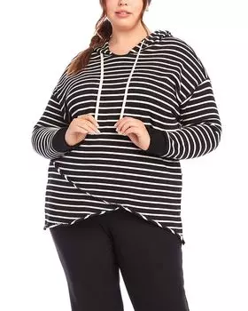 Полосатая толстовка с капюшоном и асимметричным подолом Karen Kane, мультиколор