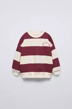 Полосатая толстовка с вышитым текстом ZARA, бордовый