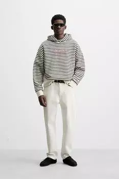 Полосатая толстовка со слоганом ZARA, цвет White/Navy