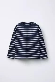 Полосатая тяжеловесная футболка ZARA, светло-синий