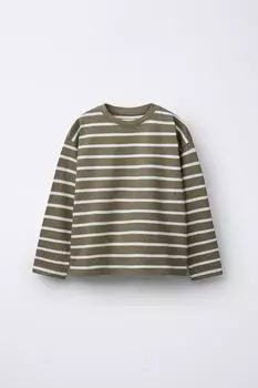 Полосатая тяжеловесная футболка ZARA, зеленый