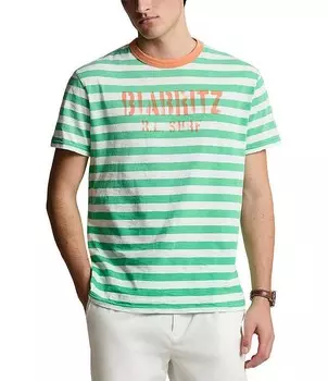 Полосатая трикотажная футболка классического кроя Polo Ralph Lauren с короткими рукавами, зеленый