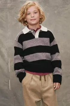 Полосатая трикотажная футболка поло ZARA, полосатый