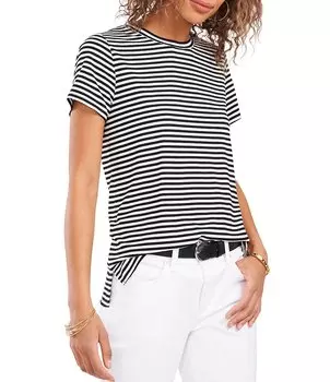 Полосатая трикотажная футболка с короткими рукавами и круглым вырезом Vince Camuto, мультиколор