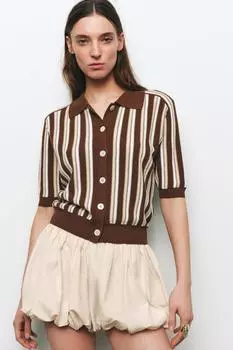 Полосатая трикотажная куртка-поло ZARA, коричневый