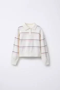 Полосатая трикотажная рубашка поло ZARA, экрю