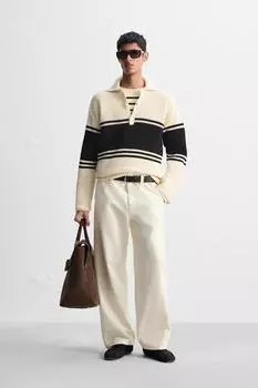 Полосатая трикотажная рубашка поло ZARA, экрю