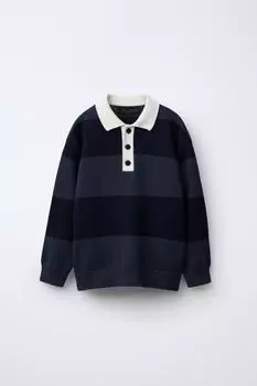 Полосатая трикотажная рубашка поло ZARA, синий